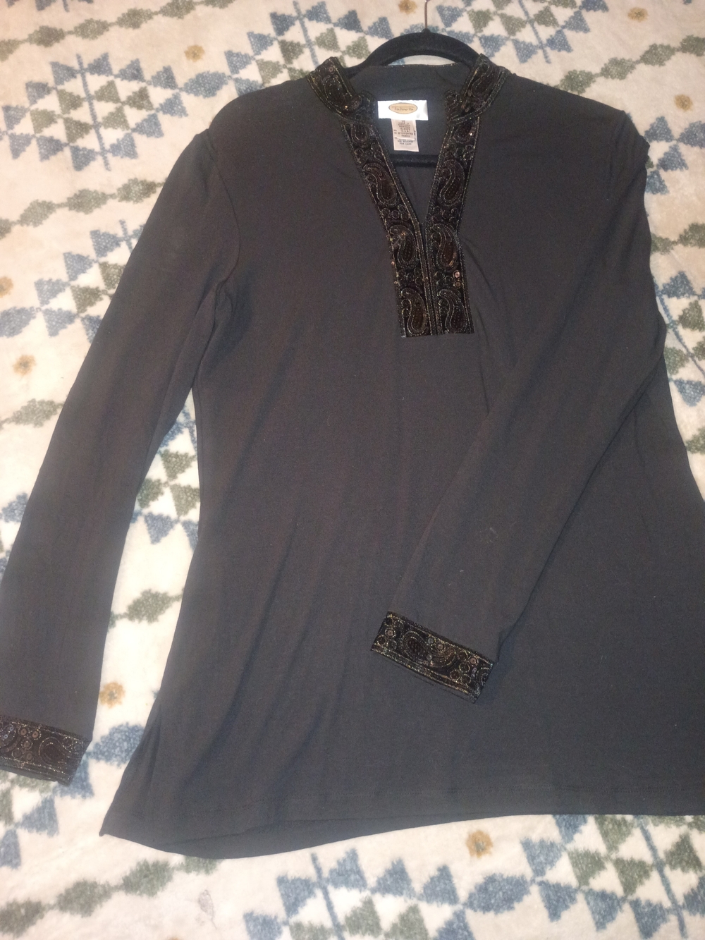 Talbots Embellished Black Long-Sleeve Women's Top